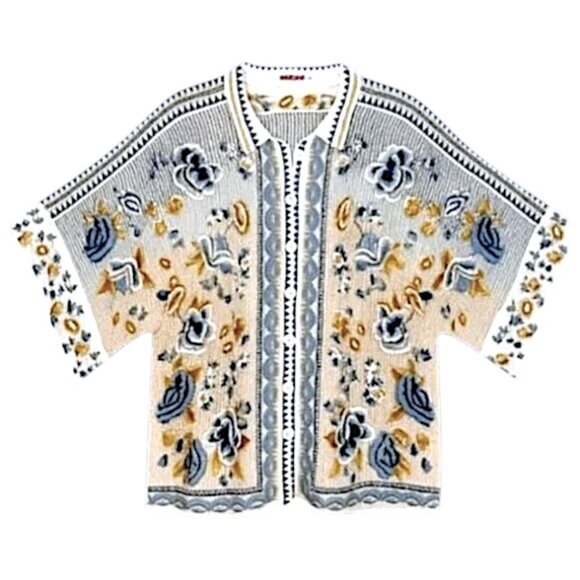 Johnny Was Minerva Embroidered Kimono Blouse Blue Cream XS - Picture 10 of 10